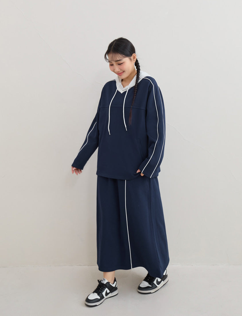 American Sporty Colorblock Piped Plus Size Maxi Skirt