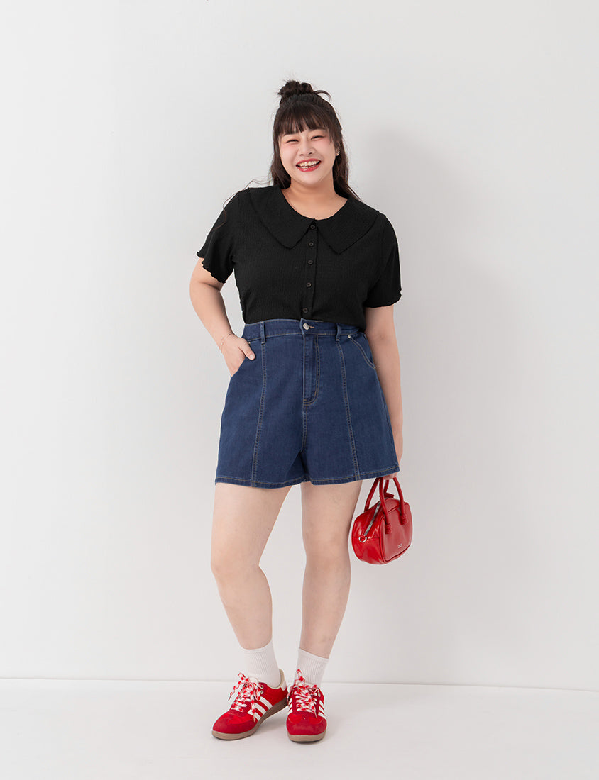 Apple-Shaped Friendly! Perfect Fit Slim Fit A-Line Plus Size Denim Shorts