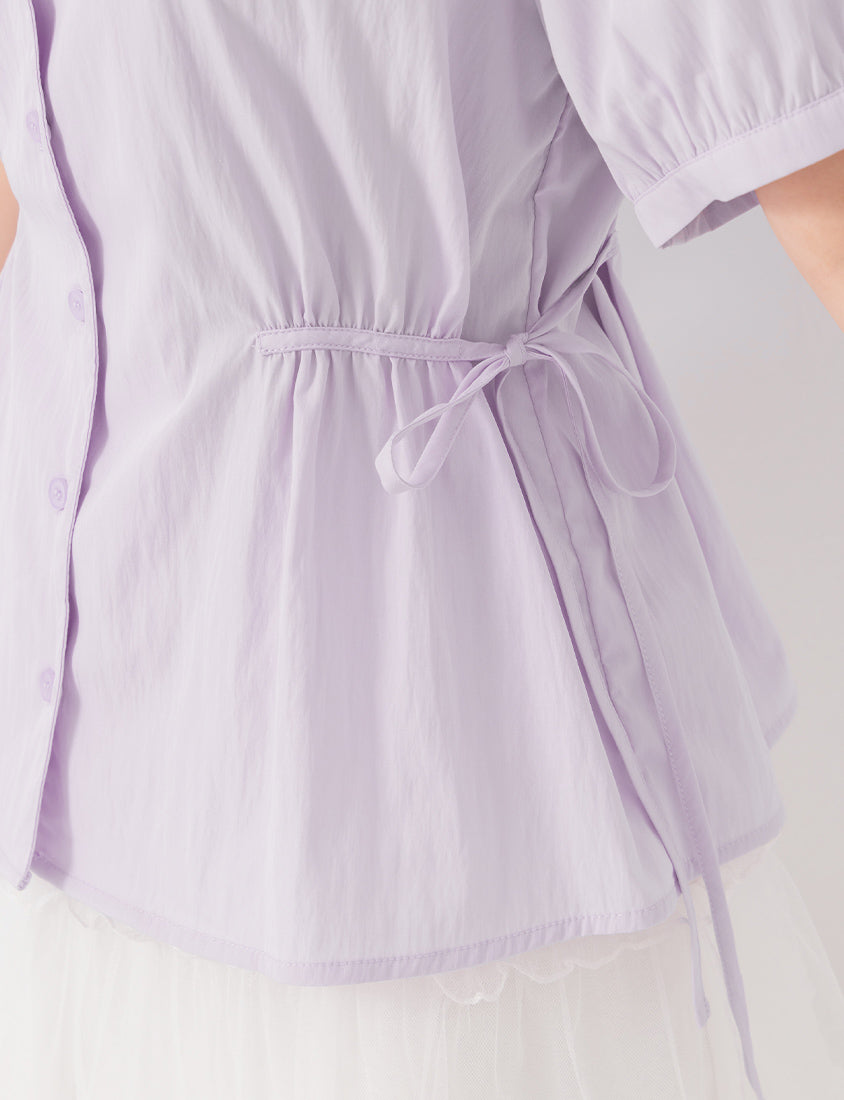 V-Neck Button Front Tie Waist Plus Size Top