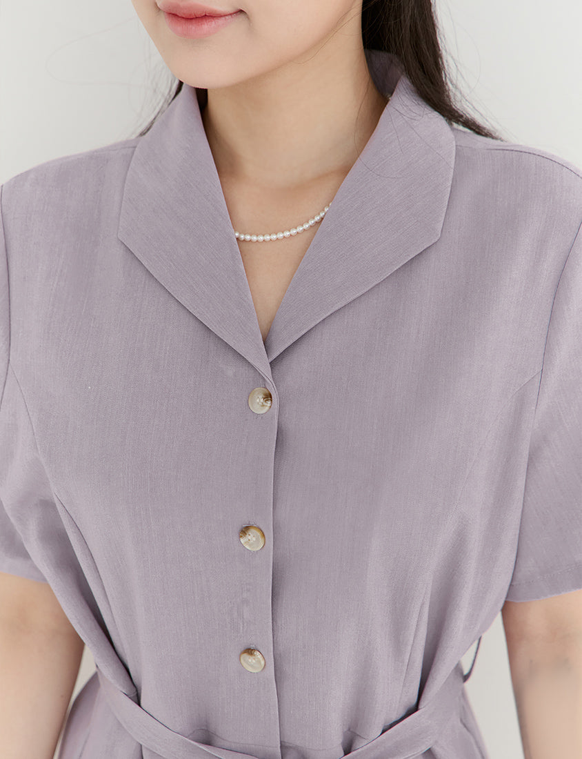 MISS. Twill Chiffon Collar Plus Size Mini Dress (With Belt)