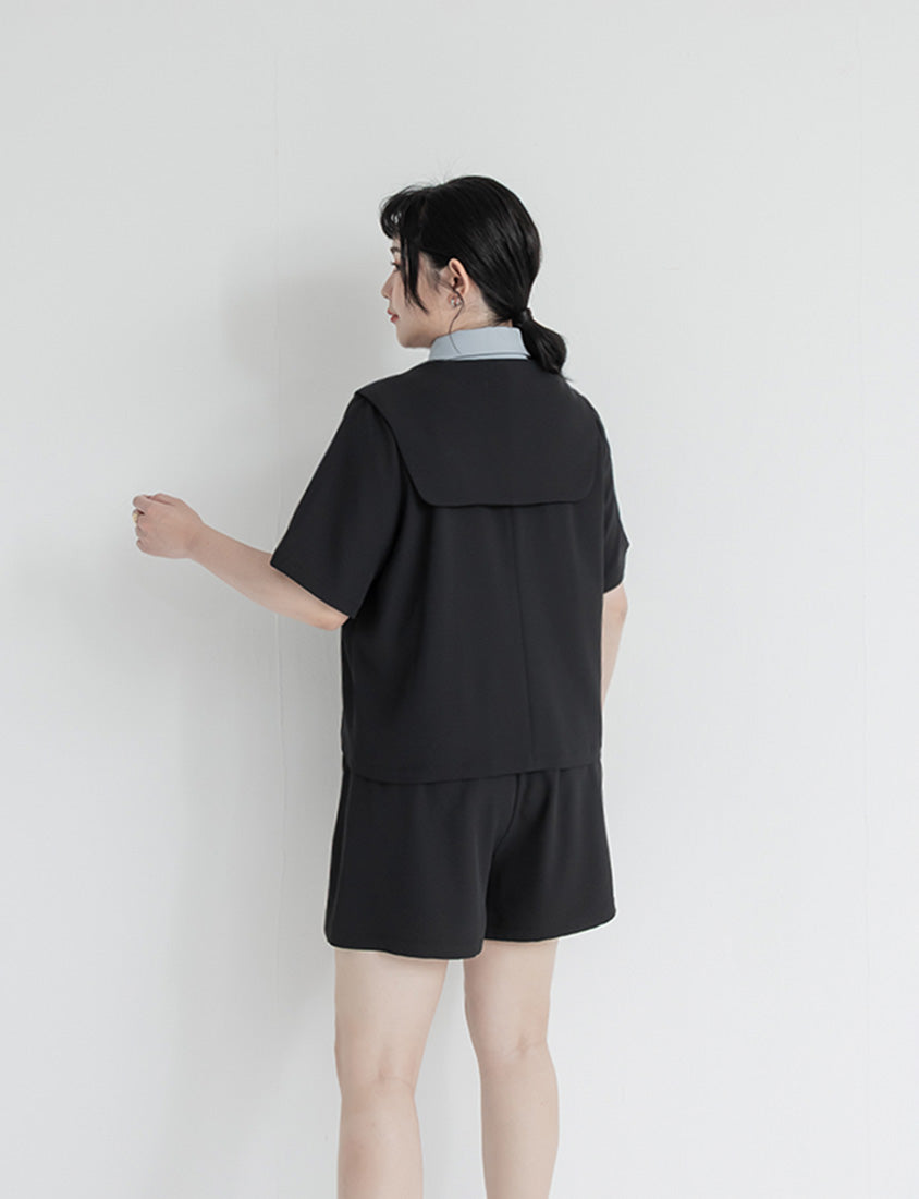 MISS. Silky Cooling Sailor Collar Plus Size Blazer