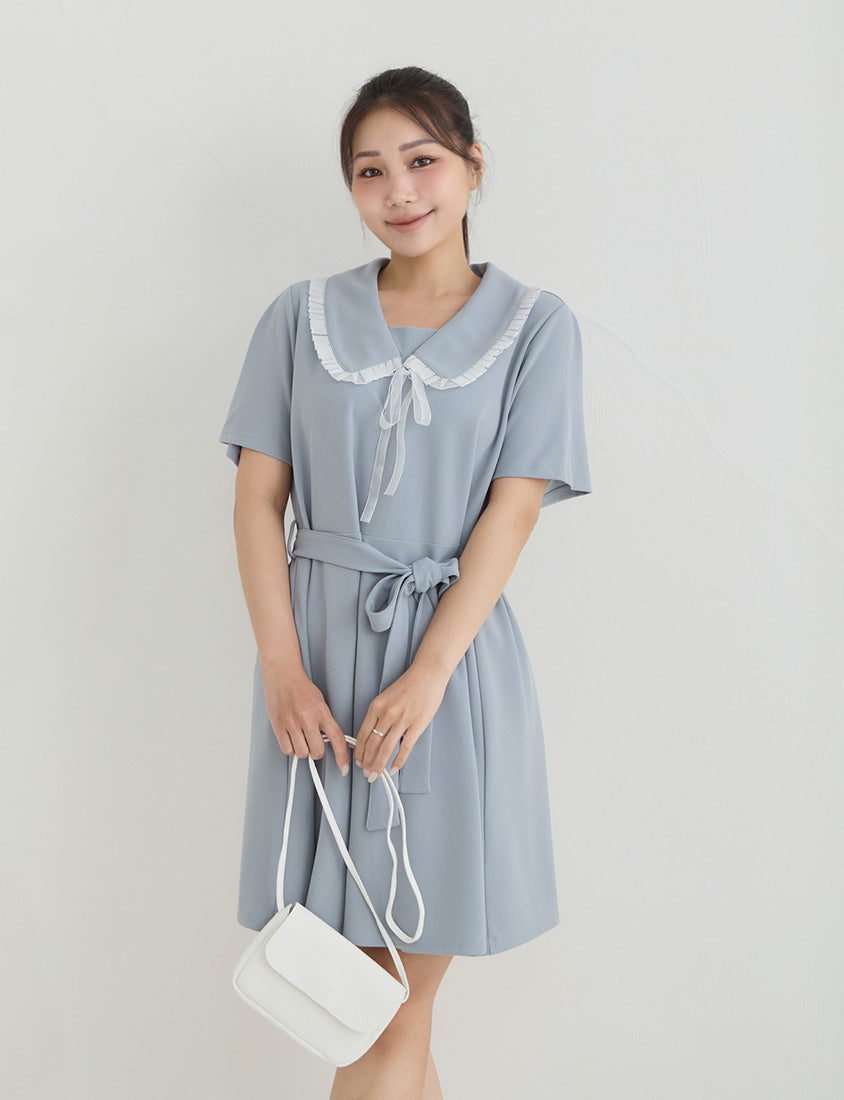 Sweet Preppy Contrast Collar Plus Size Maxi Dress