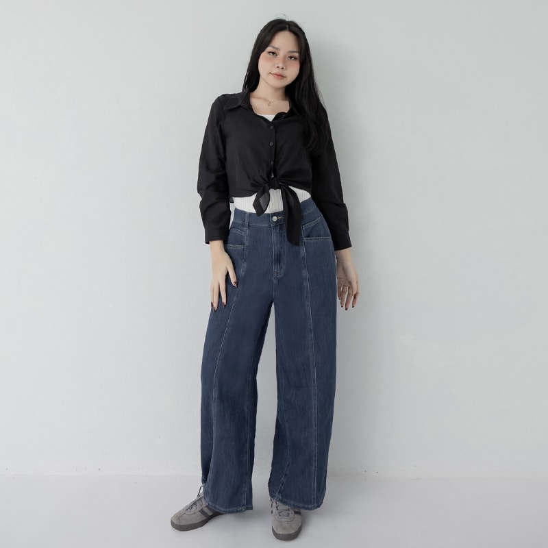 Tencel Silky Sheer Crinkle Tie-Front Plus Size Shirt