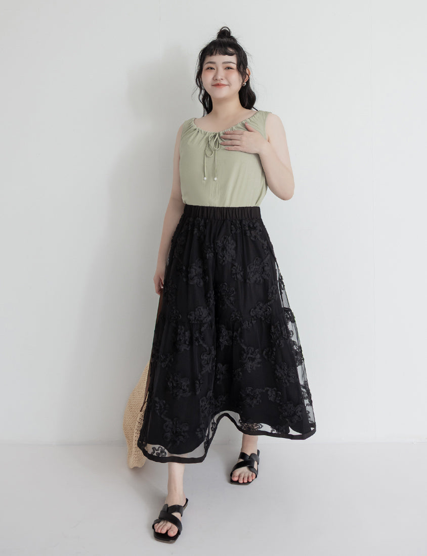 3D Floral Tiered Mesh Plus Size Maxi Skirt