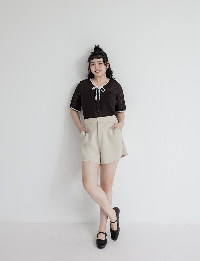 Lace Collar Heart Cutout Plus Size Knit Cardigan