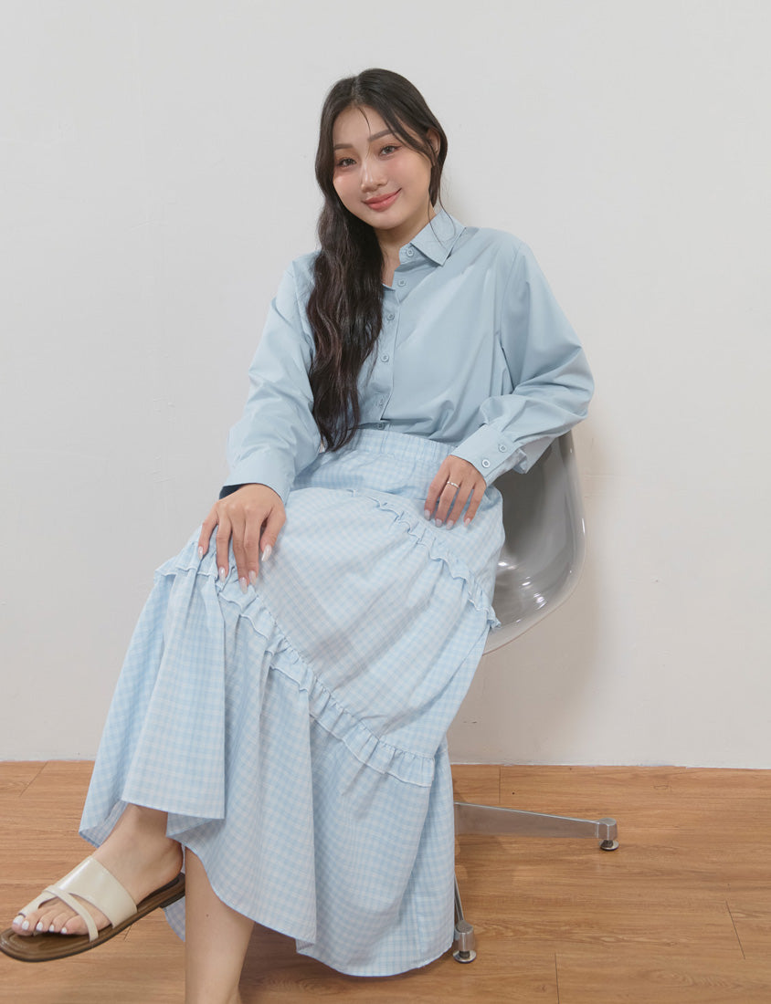 Japanese Style Sweet Tiered Plaid Plus Size Maxi Skirt