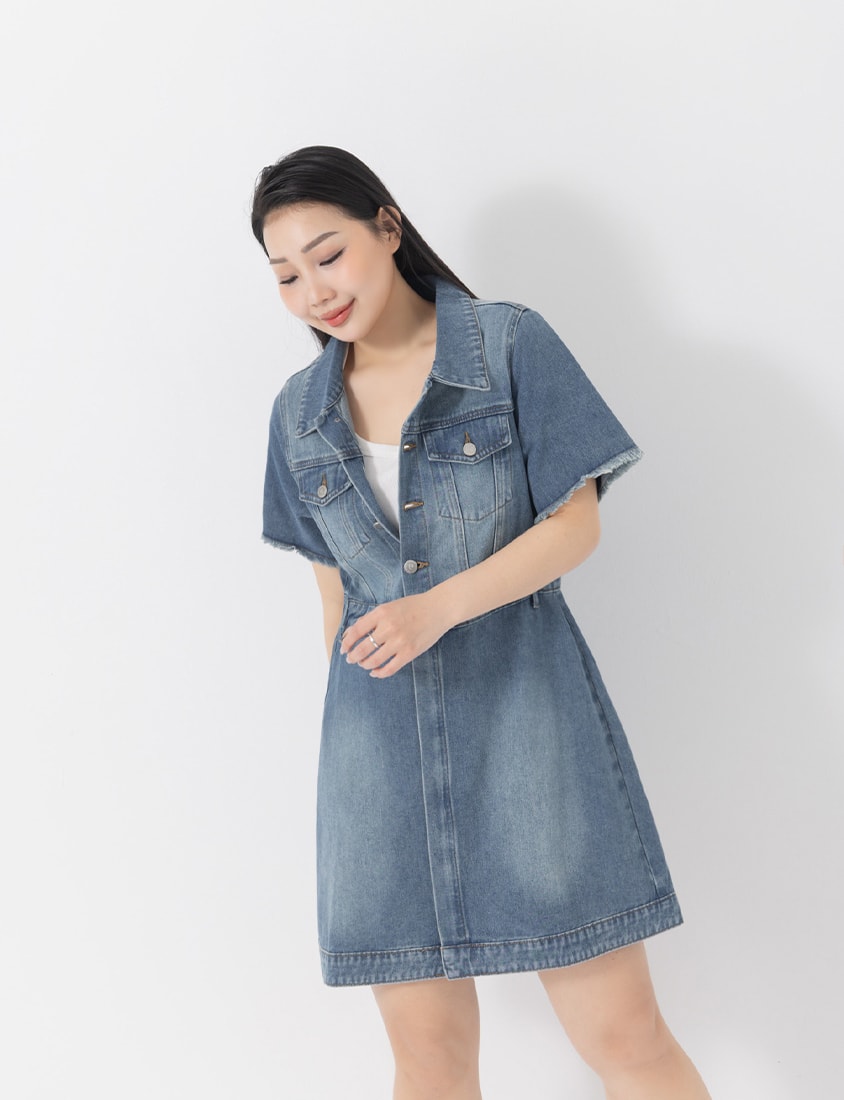 2-Way Stitch Detail Plus Size Denim Mini Dress