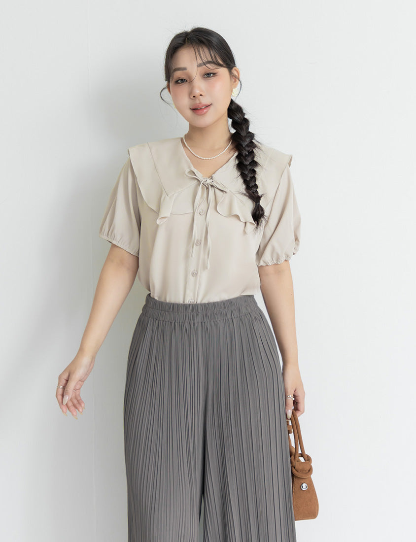 Silky Cool Fine Pleated  Plus Size Wide-Leg Pants
