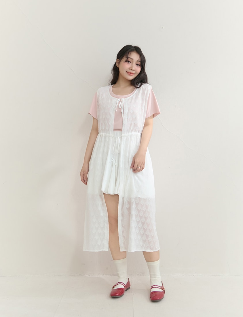 All-Over Heart Jacquard Plus Size Long Camisole Vest