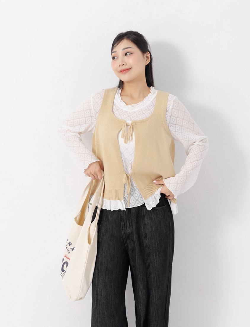 Lace-Trim Knit Layering Plus Size Tank Top