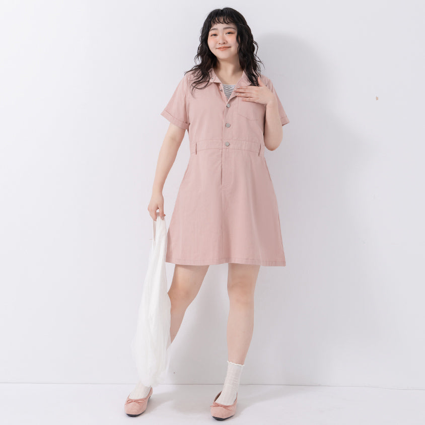 Faux Two Piece Lightweight Utility Twill Plus Size Dress
