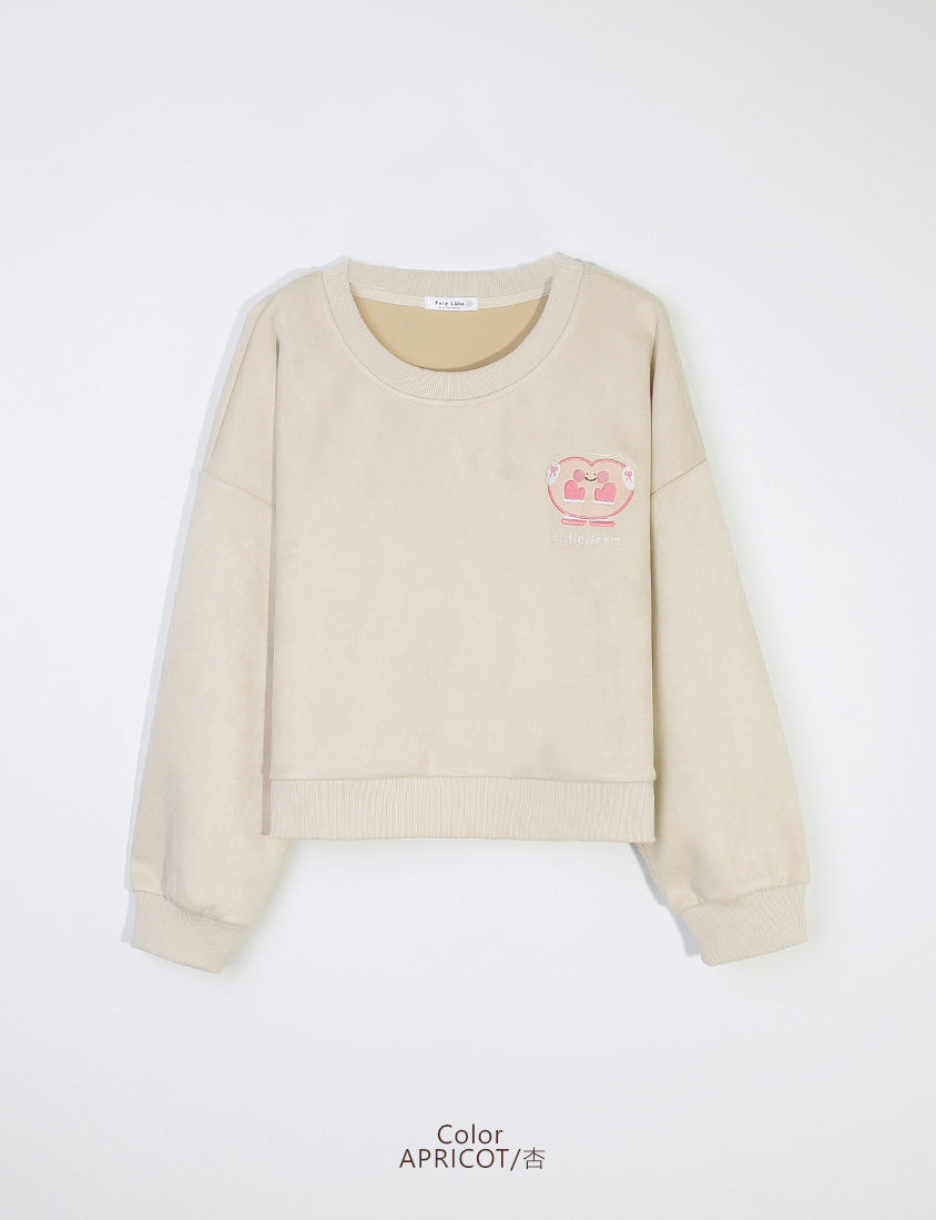 Suede Mittens Embroidered Plus Size Cropped Sweatshirt (Little Heart Collab)