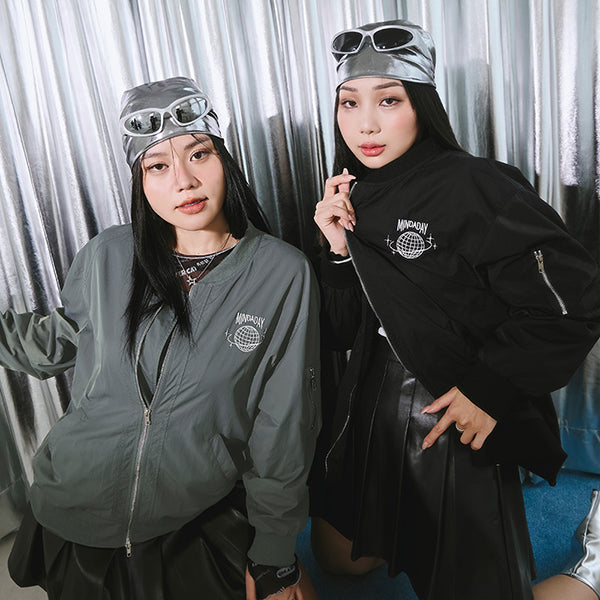Future Planet Embroidered Relaxed Plus Size Bomber Jacket (Unisex) (MIND.A.DAY Collaboration)