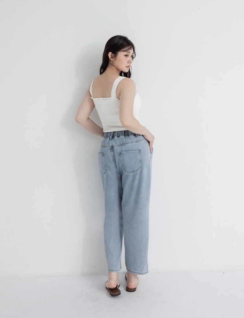 Cooling Tencel Silky Denim Drawstring Plus Size Boyfriend Jeans