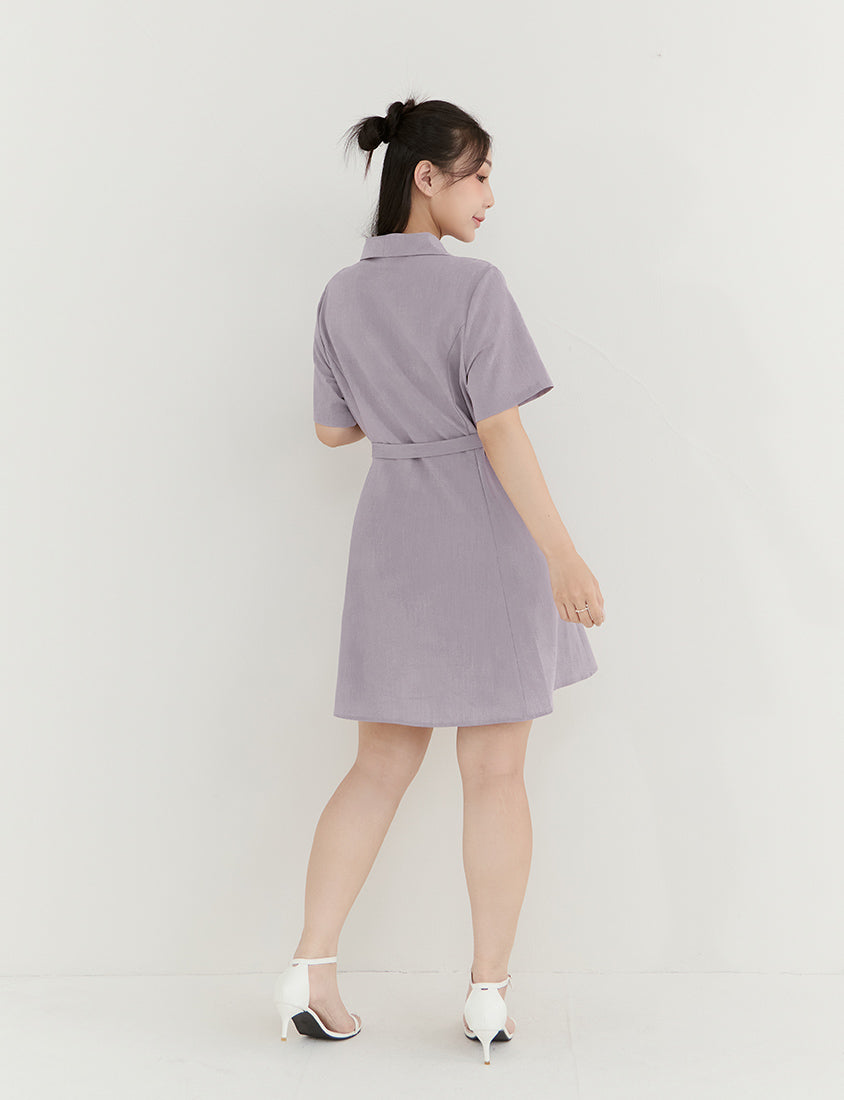 MISS. Twill Chiffon Collar Plus Size Mini Dress (With Belt)