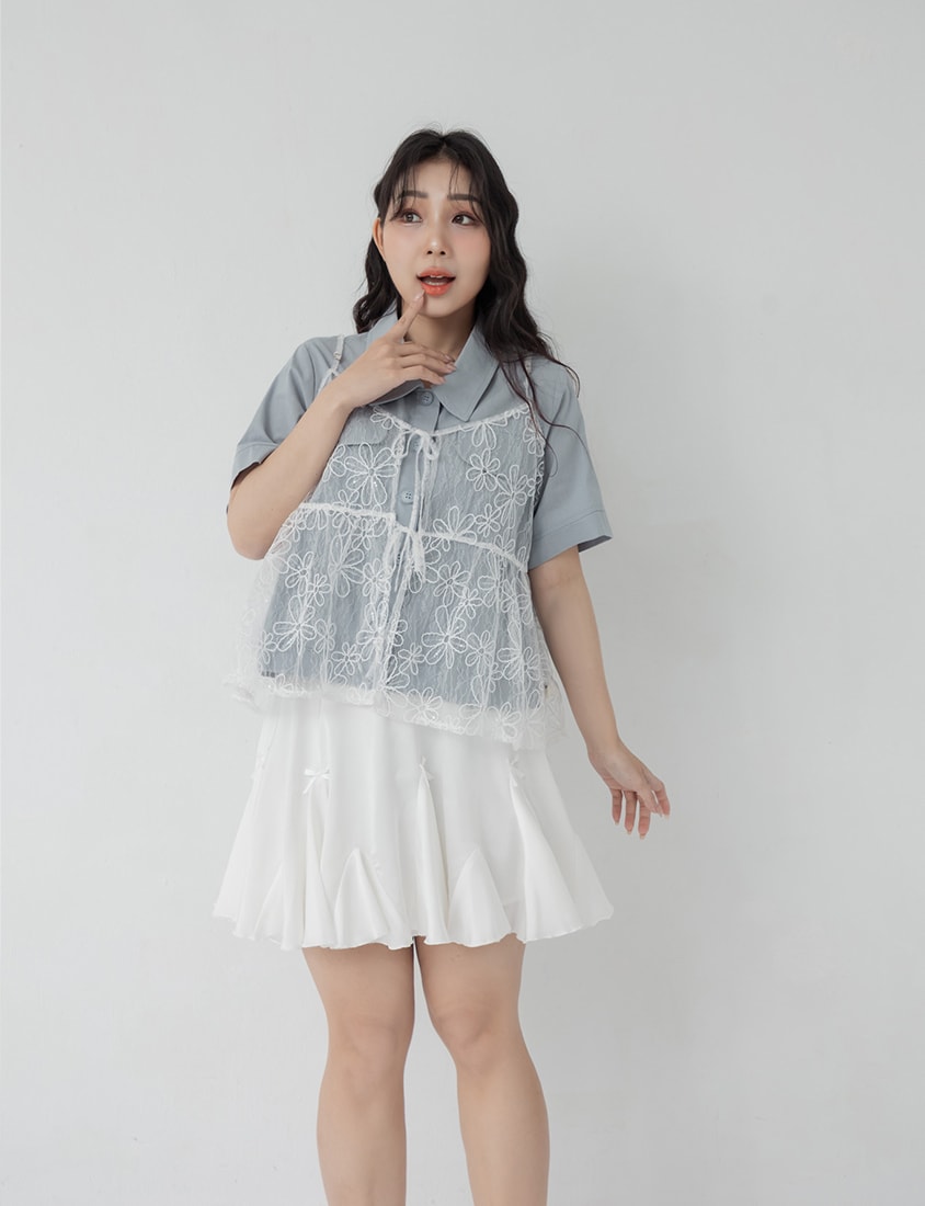 Spring Cotton Linen Stitch Plus Size Short Sleeve Shirt