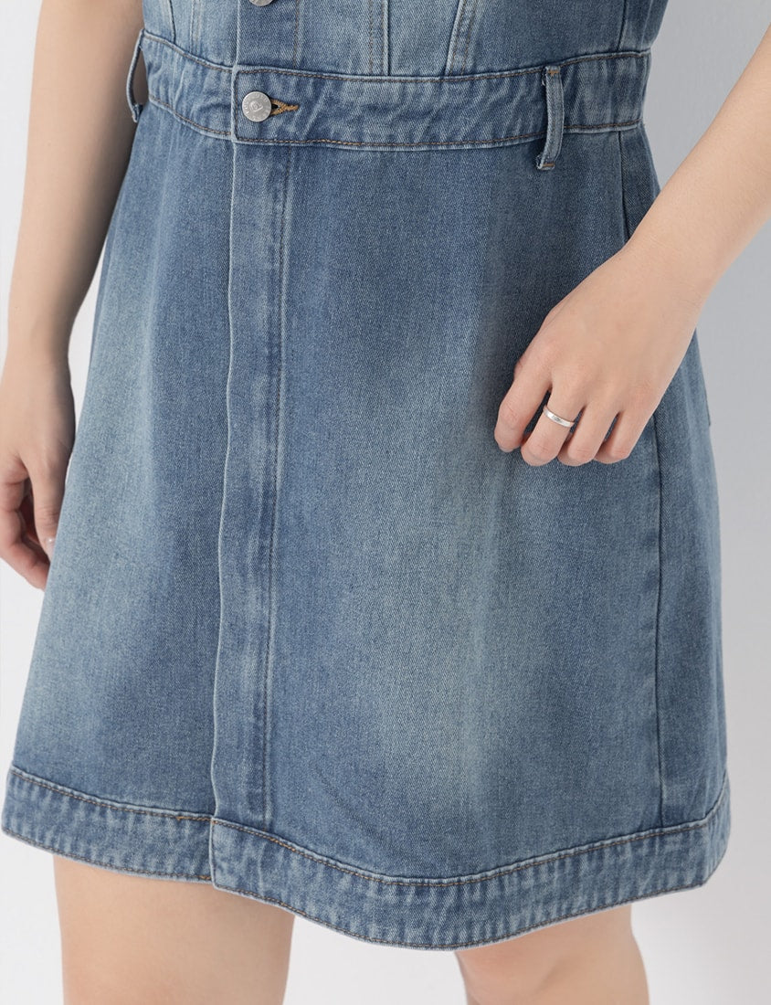 2-Way Stitch Detail Plus Size Denim Mini Dress