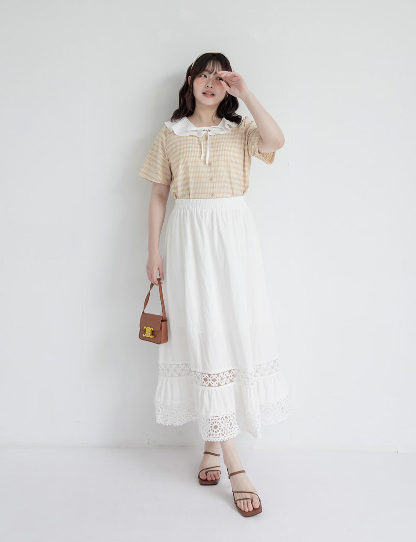 Fresh Contrast Ruffle Plaid Plus Size Shirt