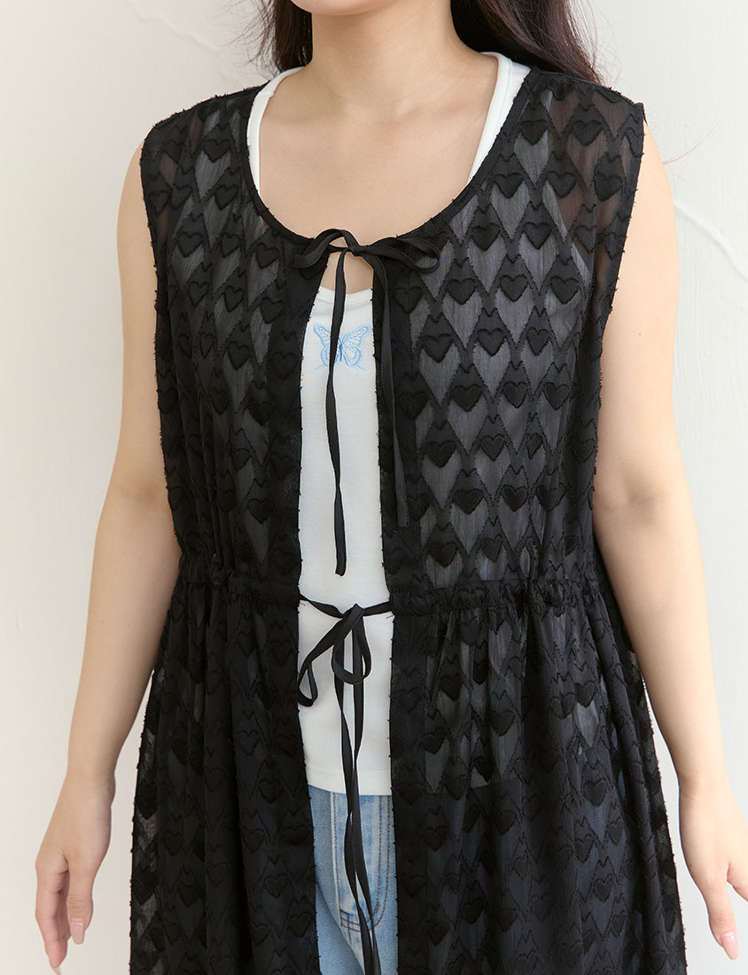 All-Over Heart Jacquard Plus Size Long Camisole Vest