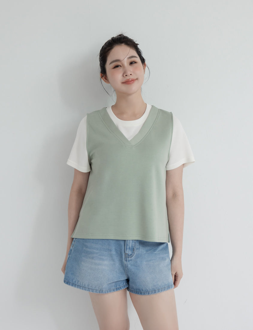 Instant Icy Cooling Cloud Cotton Faux Two Piece Plus Size Tee