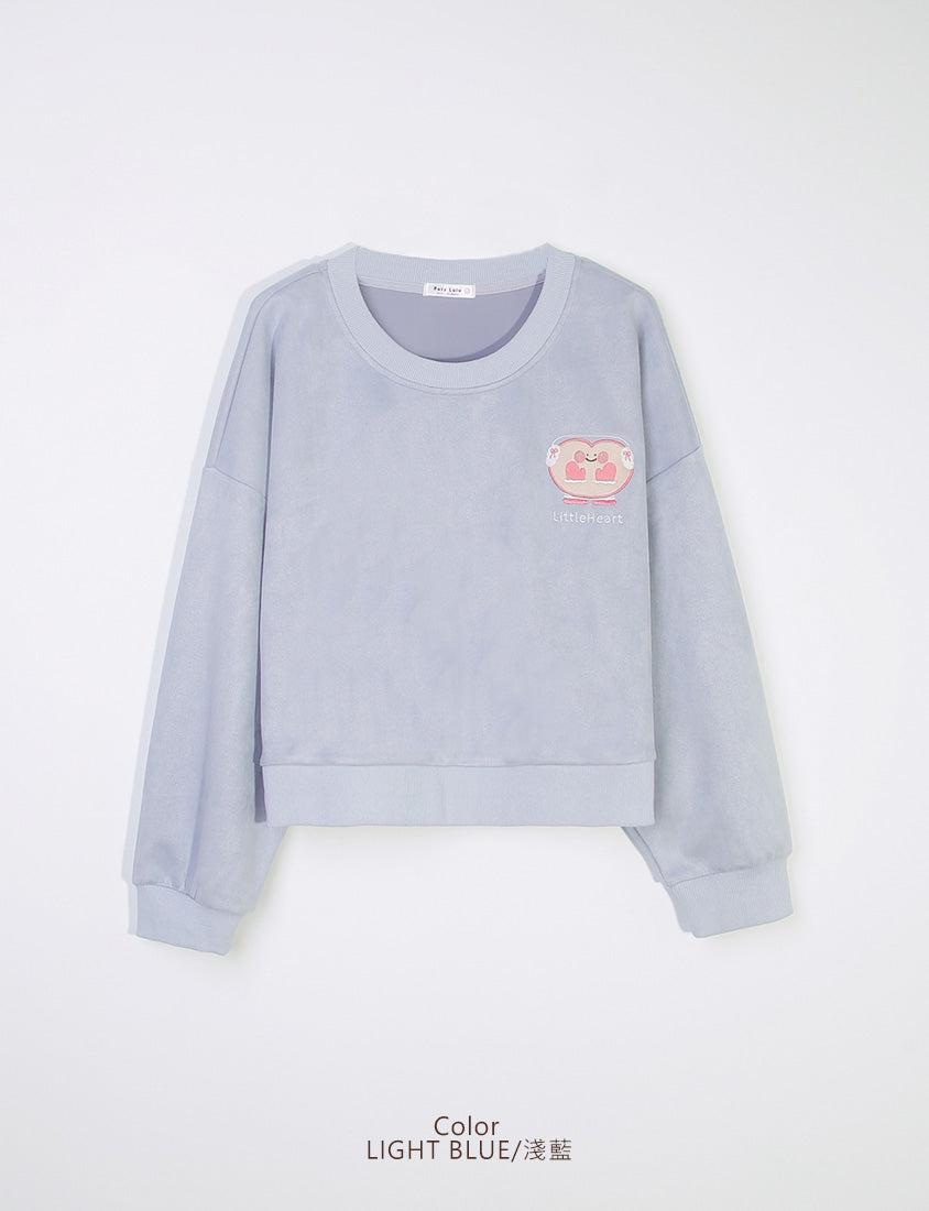 Suede Mittens Embroidered Plus Size Cropped Sweatshirt (Little Heart Collab)