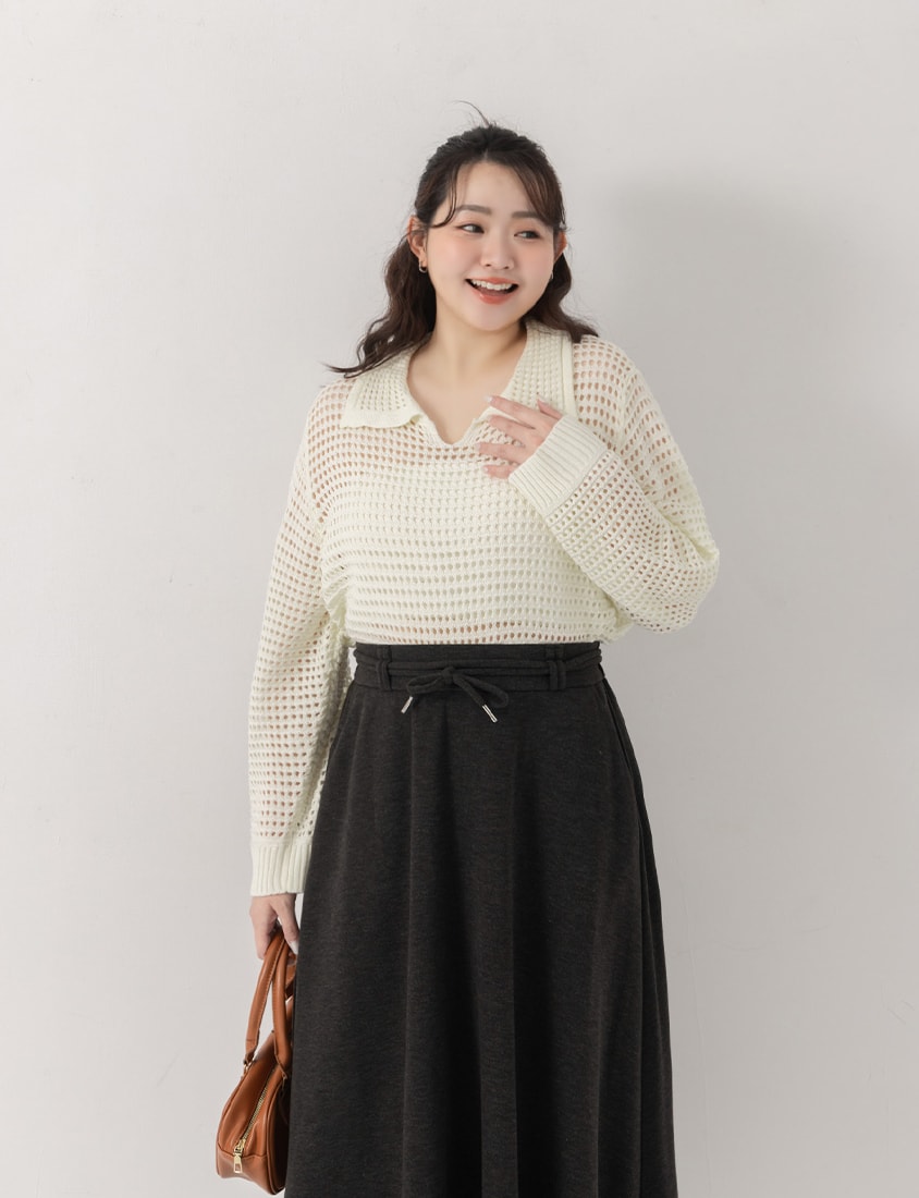 Anti-Pilling Cutout Hollow Collar Plus Size Knit Top