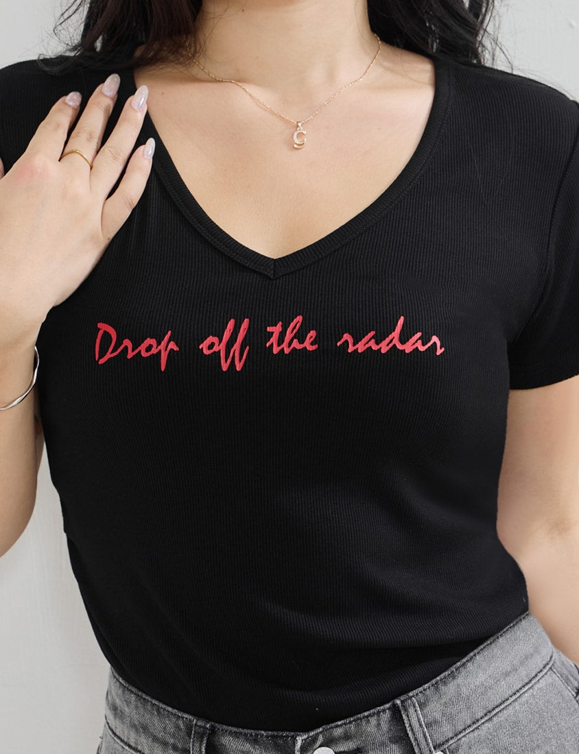 MUA! V-Neck Printed Ribbed Plus Size Top