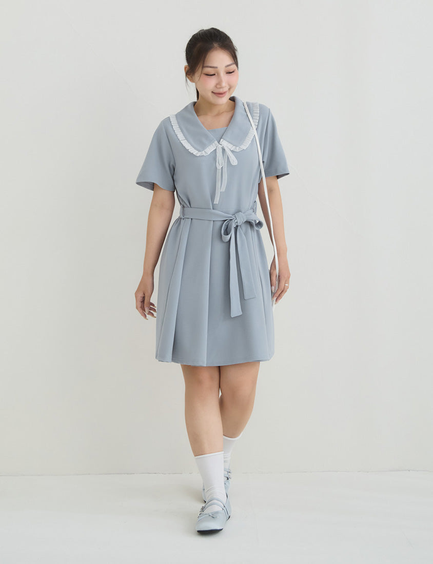Sweet Preppy Contrast Collar Plus Size Maxi Dress