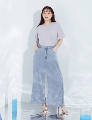Lightweight Tencel Silky Denim Slit Plus Size Pants