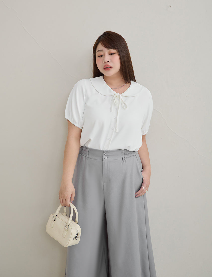 MISS. Silky Cool Wrinkle-Resistant Tie-Front Plus Size Collar Shirt