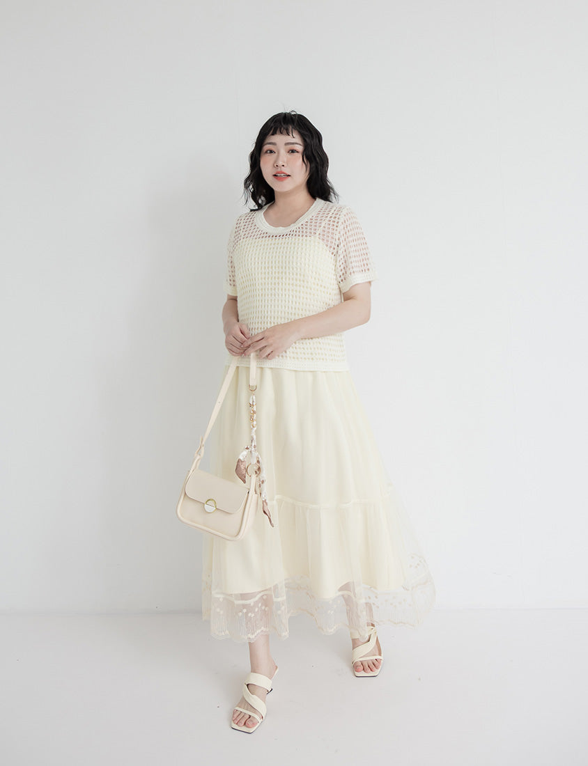 Summer Hollow Knit Short Sleeve Plus Size Top