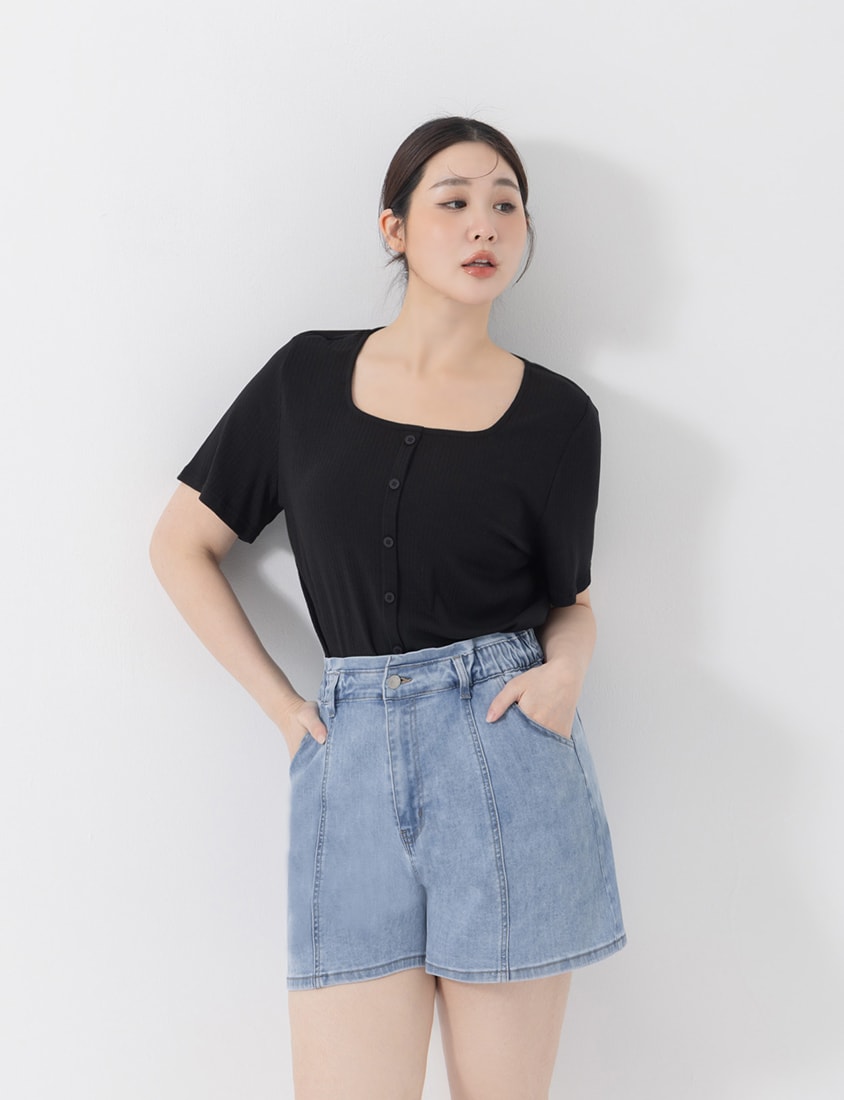 Playful Bubble Hem Stitch Plus Size Denim Shorts