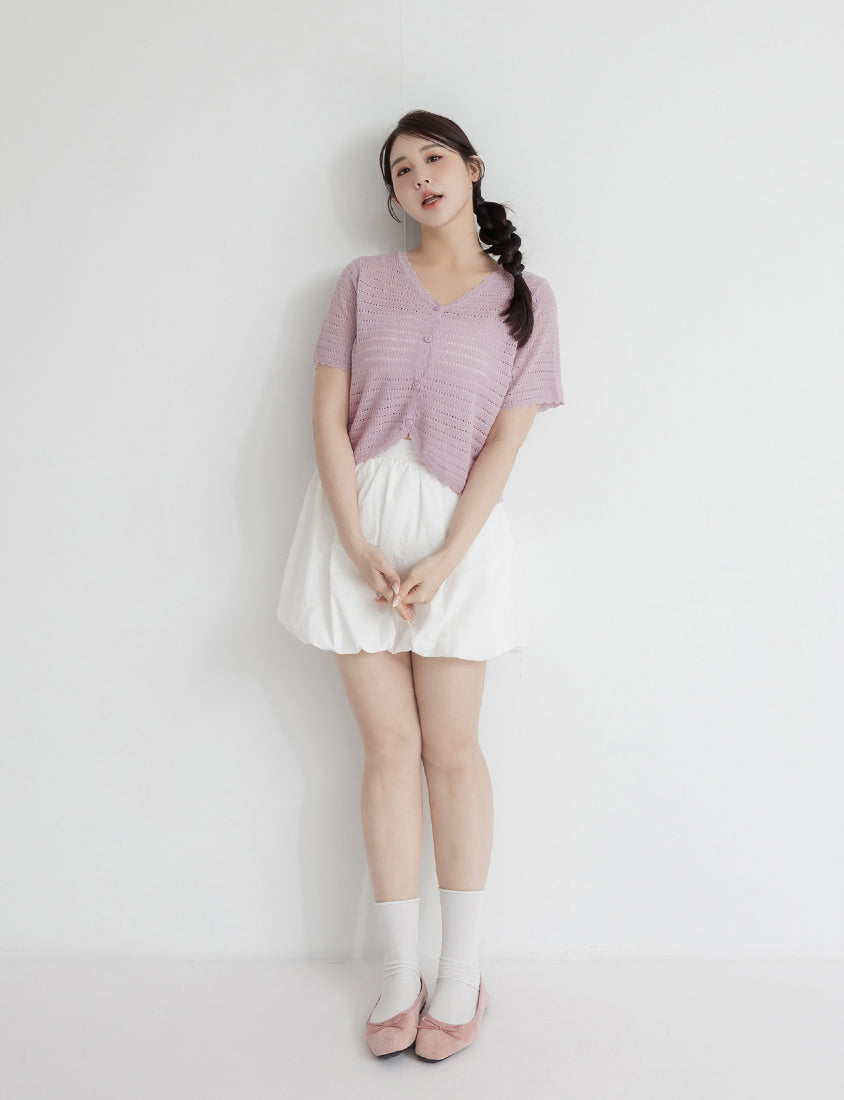Cute Frill Trim Cutout Cropped Knit Plus Size Cardigan
