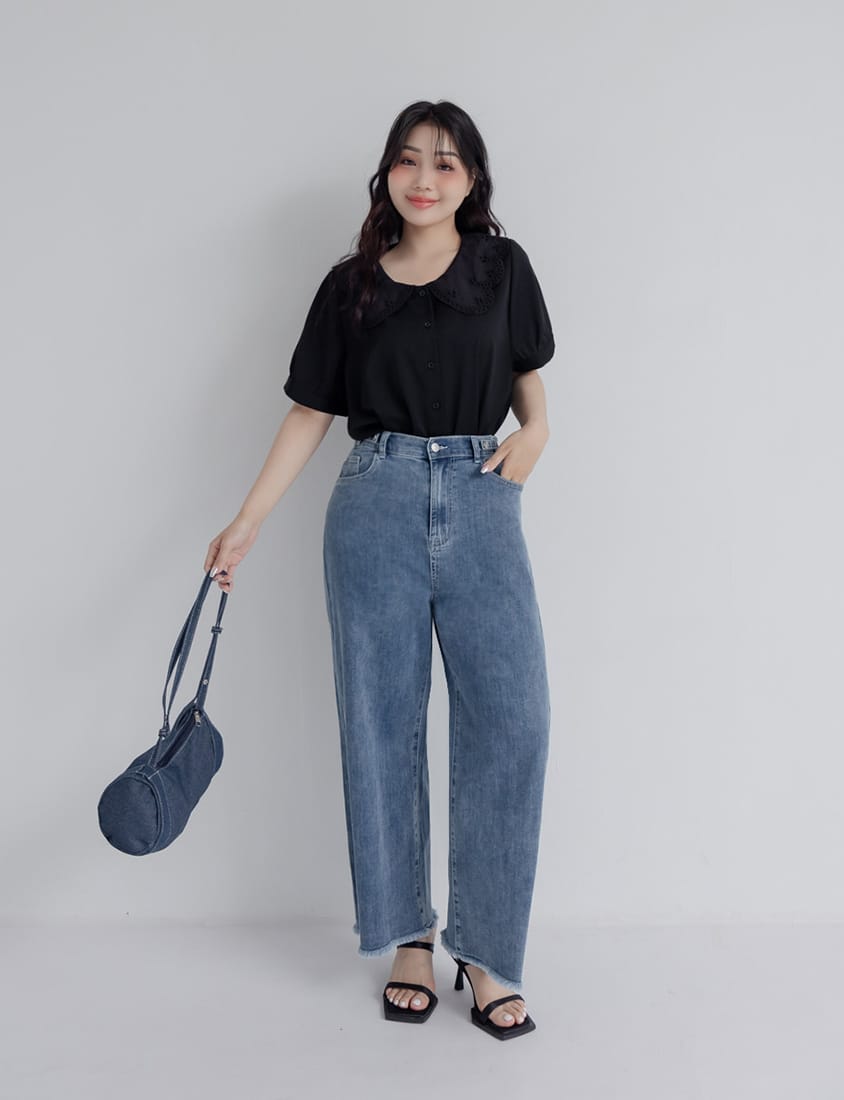 Cooling Tech with Raw Hem Plus Size Straight Leg Denim