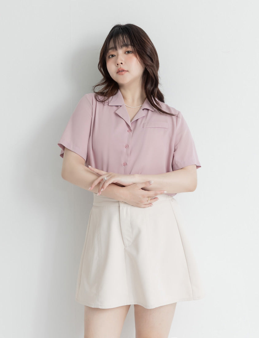 MISS. Minimal Textured Cuban Collar Plus Size Shirt