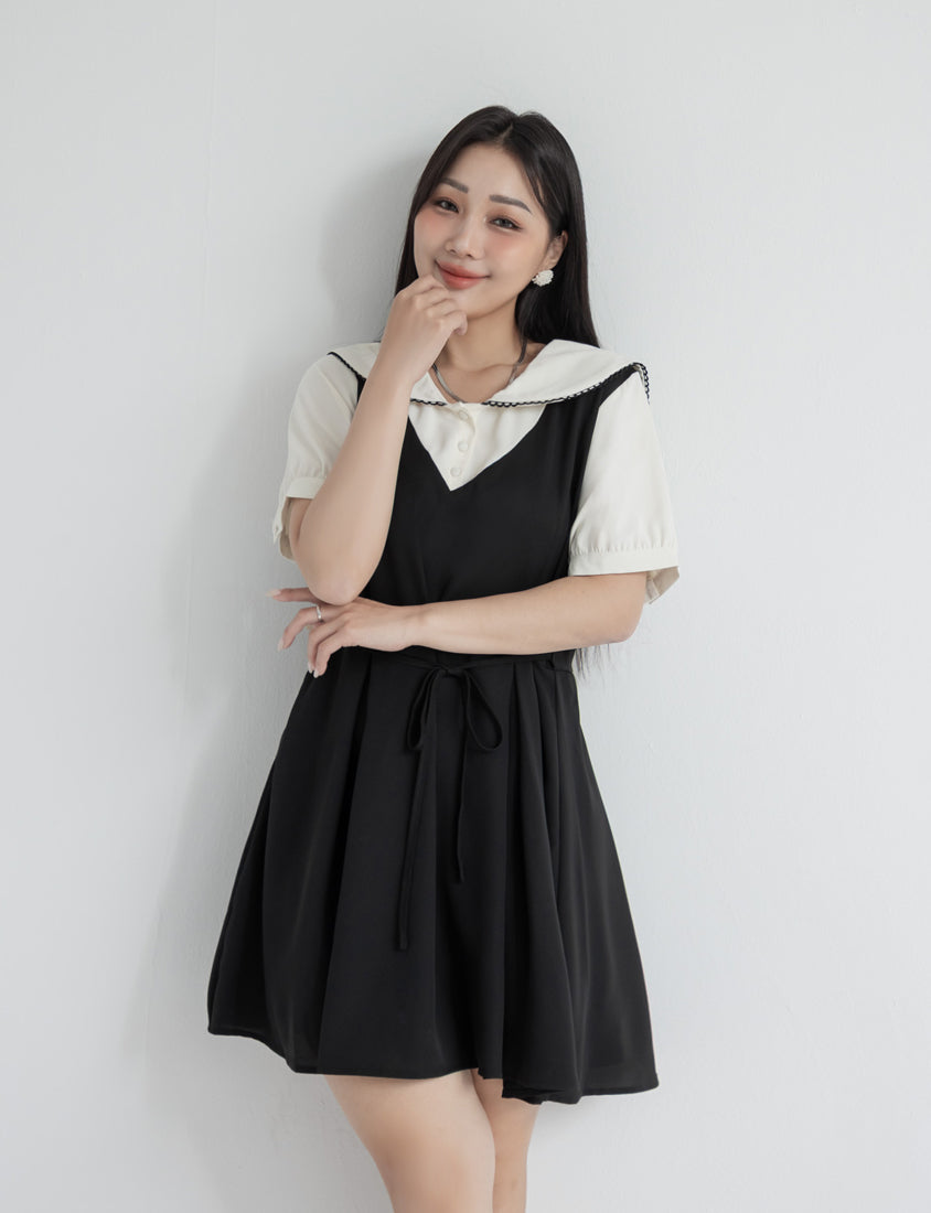 MISS. Preppy Faux Two Piece Collar Plus Size Mini Dress