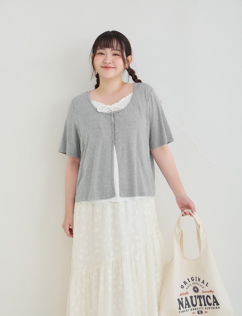 Korean Style Lace Trim Faux Two Piece Plus Size Top