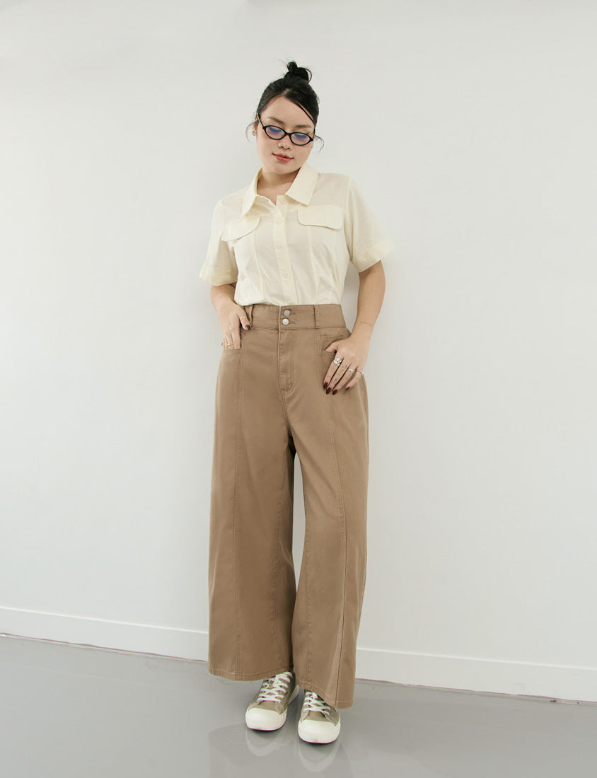 Standard Perfect Fit Twill Cotton Plus Size Wide Pants