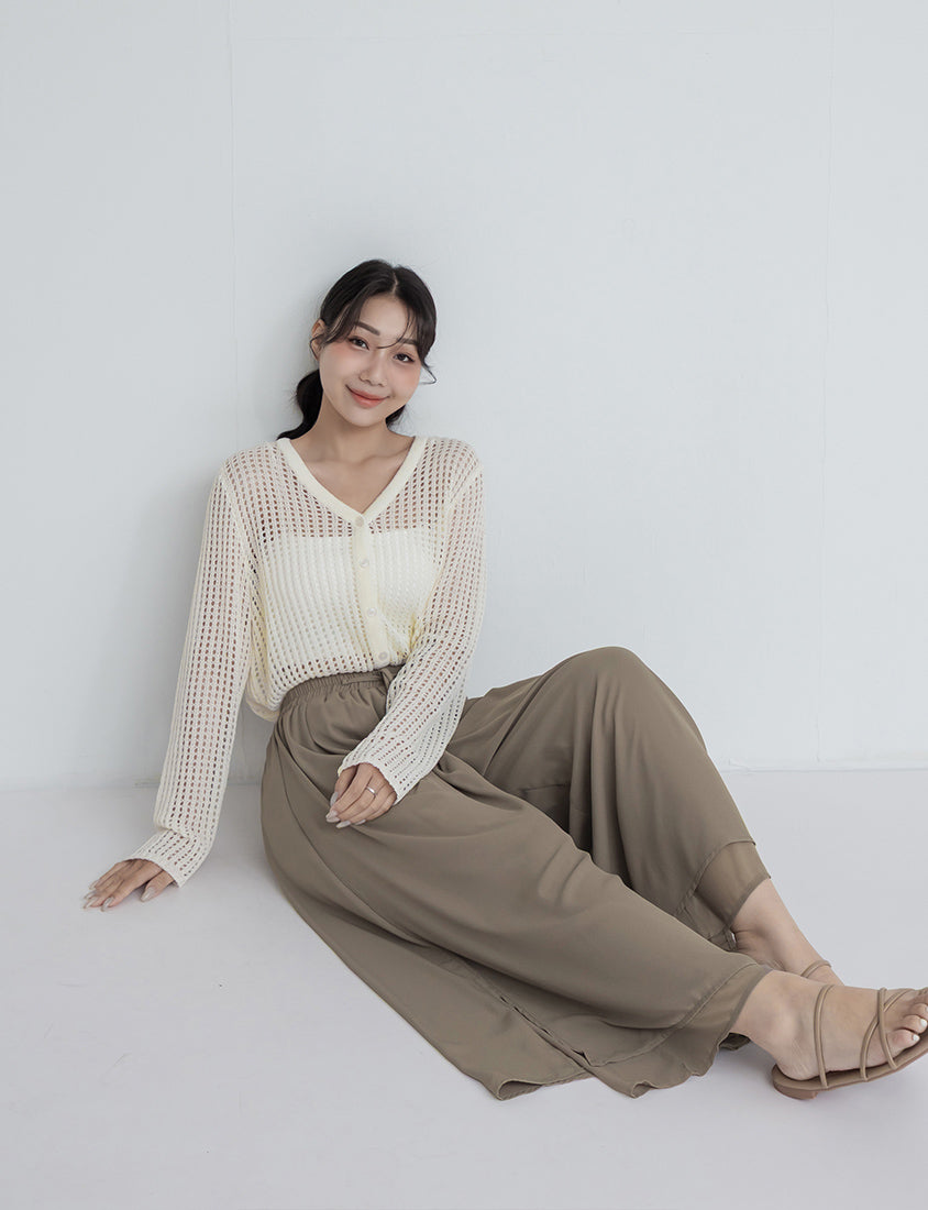 V-Neck Ice Silk Openwork Knit Plus Size Cardigan
