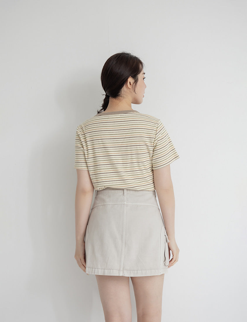 Heart Embroidered Contrast Stripe Plus Size Tee