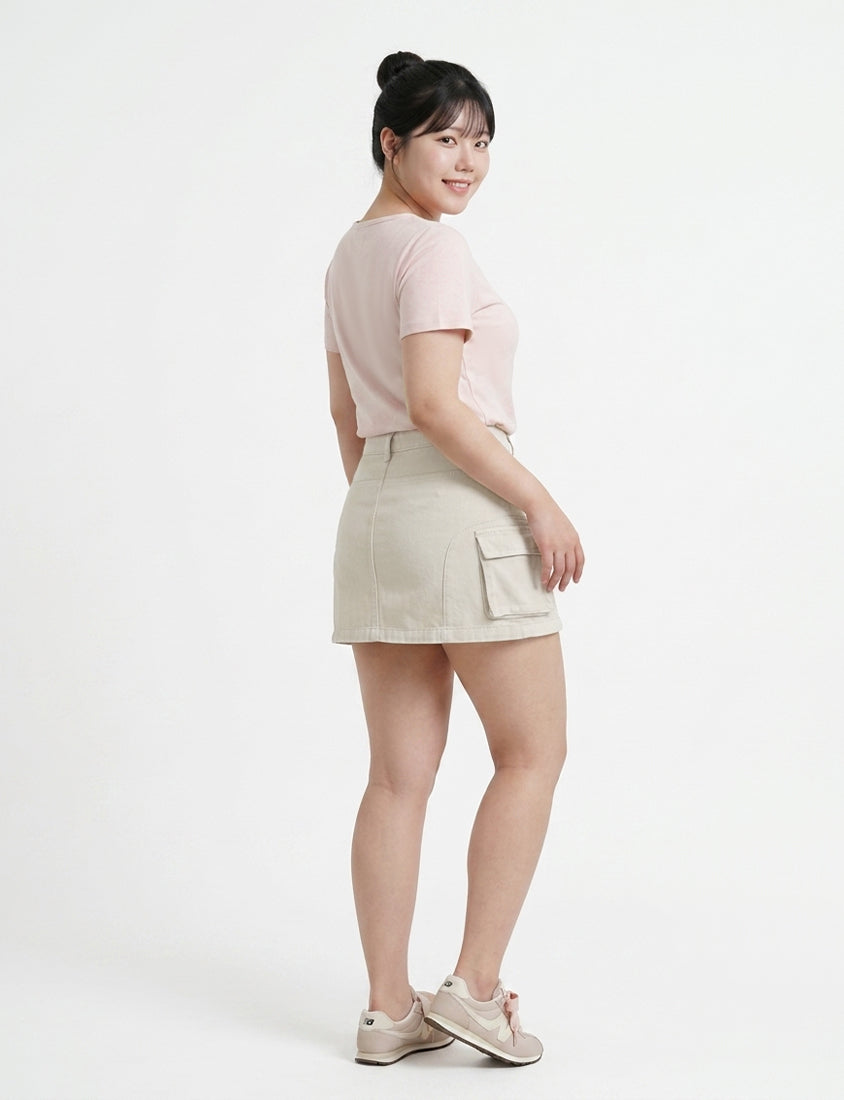 Sweet & Edgy Utility Cargo Pocket A-Line Plus Size Mini Skirt