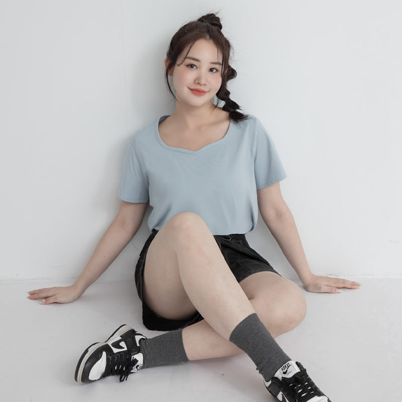 Upgraded 2.0! Sweetheart Neckline Plus Size Slim Tee