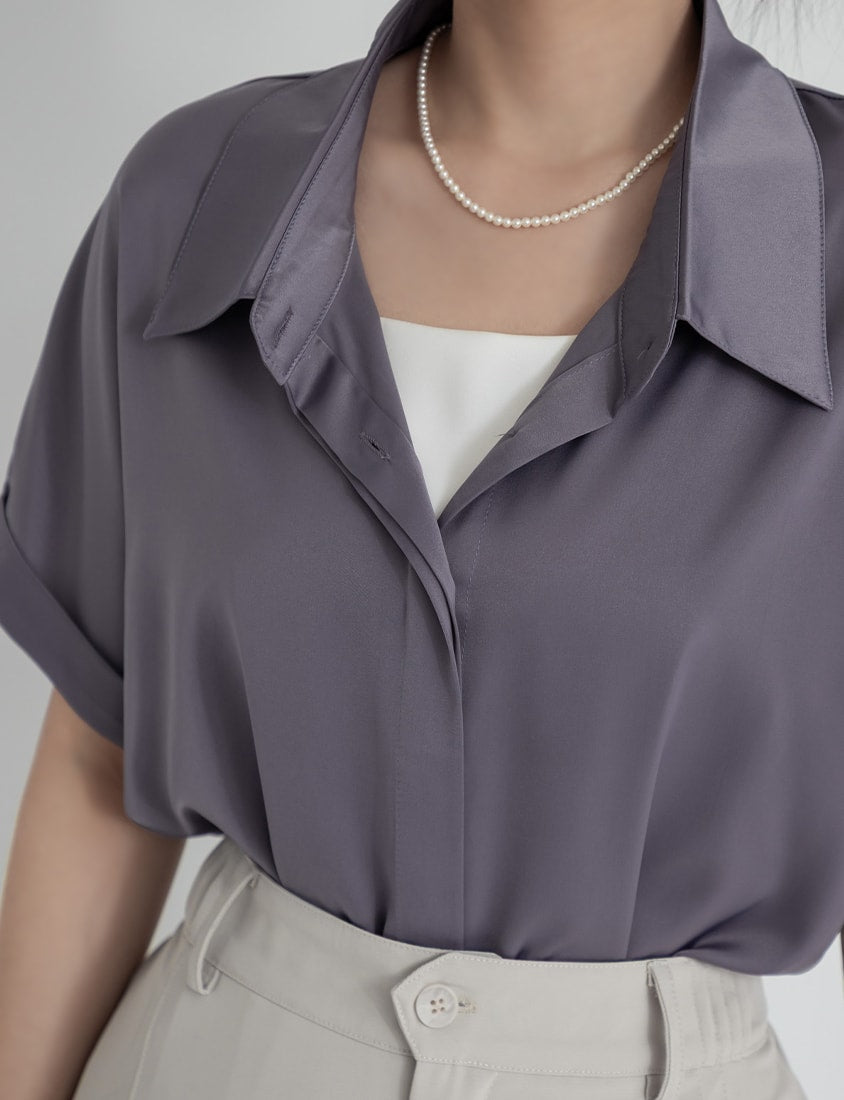 MISS. Minimal Satin Rolled Sleeve Plus Size Shirt