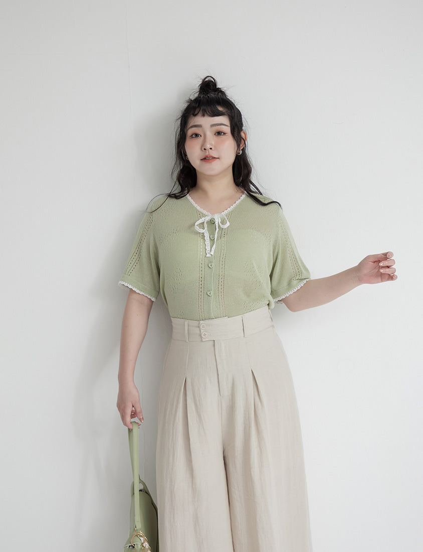 Lace Collar Heart Cutout Plus Size Knit Cardigan