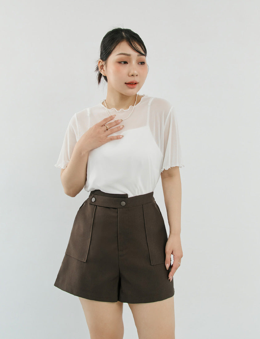 MISS. Ruffle Trim Sheer Plus Size Short Sleeve Top