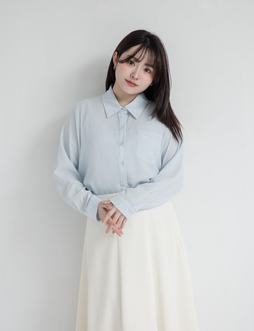 MISS. Two-Piece Sheer Embroidered Plus Size Shirt (With Inner Cami Top)