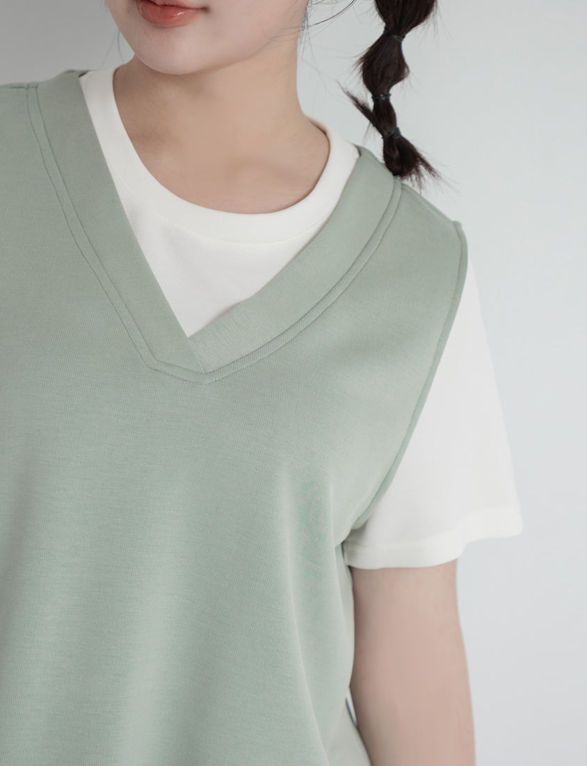Instant Icy Cooling Cloud Cotton Faux Two Piece Plus Size Tee