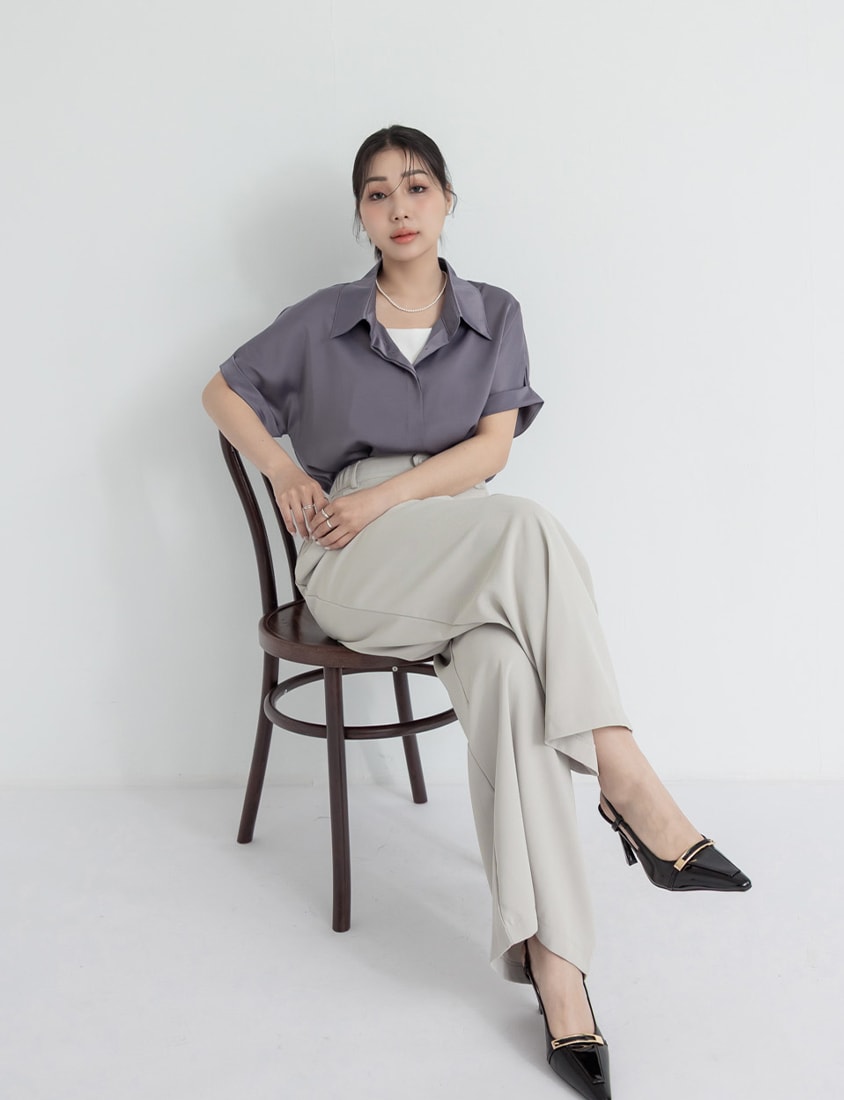 MISS. Minimal Satin Rolled Sleeve Plus Size Shirt