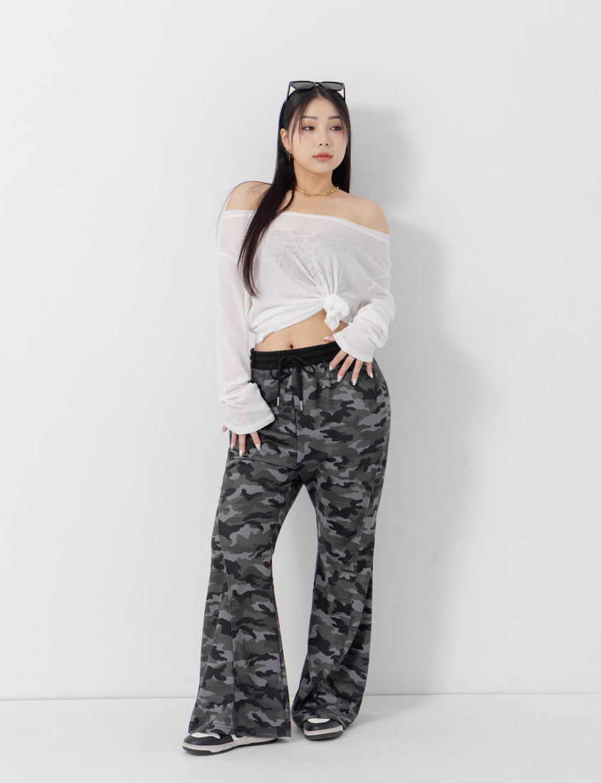 MUA! Cool Camo Drawstring Stitch Plus Size Flare Pants
