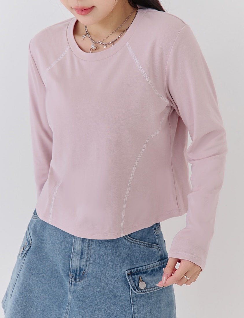 Round Neck Colorblock Topstitch Plus Size Slim Fit Top